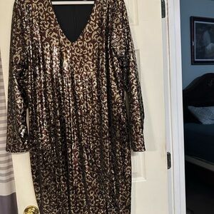 Roaman's Asymmetrical Sequin Dress in Black and Gold